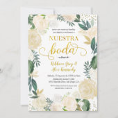 White Floral Nuestra Boda Mexican Wedding Invitati Einladung (Vorderseite)
