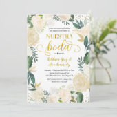 White Floral Nuestra Boda Mexican Wedding Invitati Einladung (Stehend Vorderseite)