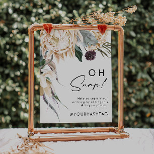 White Floral Oh Snap Hashtag-Zeichen Poster