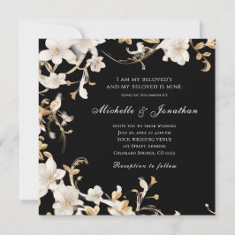 White Floral on Black Christlich Bible Wedding Einladung