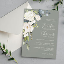 White Floral on Sage Green Elegant Wedding