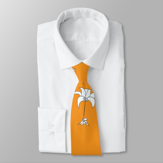 White Floral Orange Tropical Neck Tie Krawatte (Gebunden)
