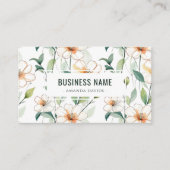 White Floral Pattern Green Greenery QR Code Visitenkarte (Vorderseite)