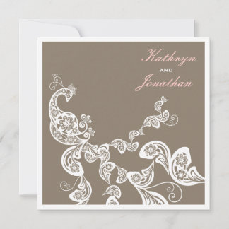 White Floral Peacock Elegant Boho Wedite Einladung