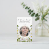 White Floral Photo Memorial Prayer Card Visitenkarte (Stehend Vorderseite)