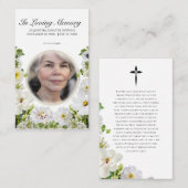 White Floral Photo Memorial Prayer Card Visitenkarte (Vorne/Hinten)