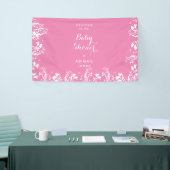 White Floral Pink Babydusche Willkommen Banner (Messeveranstaltung)