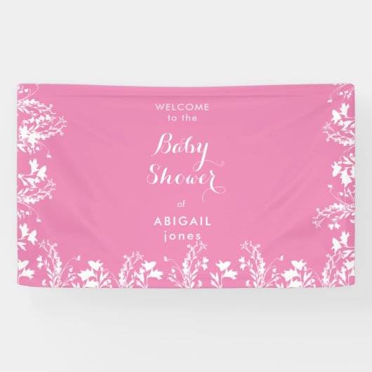 White Floral Pink Babydusche Willkommen Banner (Horizontal)