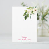 White Floral Pink Text Blank Vielen Dank Dankeskarte (Stehend Vorderseite)