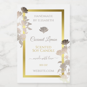 White Floral Product Packaging Labels Gold Frame Lebensmitteletikett