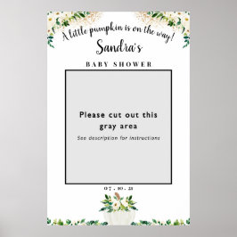 White Floral Pumpkin Baby Dusche Foto Frame Prop Poster