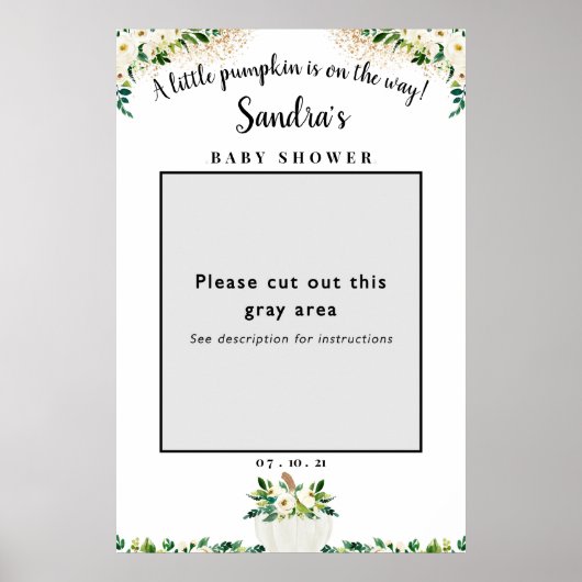 White Floral Pumpkin Baby Dusche Foto Frame Prop Poster (Vorne)