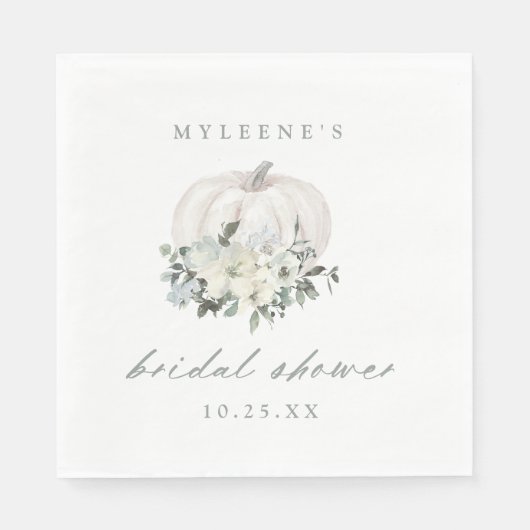 White Floral Pumpkin Brautparty Serviette (Vorderseite)