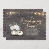 White Floral Pumpkin Rustic Friendsgiving Dinner Einladung (Vorne/Hinten)