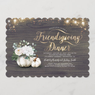 White Floral Pumpkin Rustic Friendsgiving Dinner Einladung