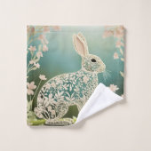 White Floral Rabbit Spring Art Badhandtuch Set (Waschlappen)