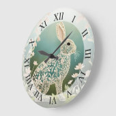 White Floral Rabbit Spring Art Große Wanduhr (Winkel)