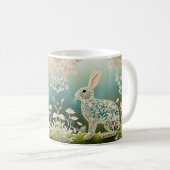 White Floral Rabbit Spring Art Kaffeetasse (VorderseiteRechts)
