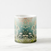 White Floral Rabbit Spring Art Kaffeetasse (Mittel)