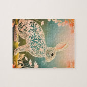 White Floral Rabbit Spring Art Puzzle (Horizontal)