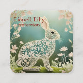 White Floral Rabbit Spring Art Quadratische Visitenkarte (Vorderseite)