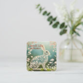 White Floral Rabbit Spring Art Quadratische Visitenkarte (Stehend Vorderseite)