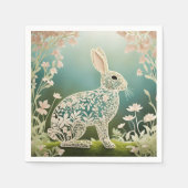 White Floral Rabbit Spring Art Serviette (Vorderseite)