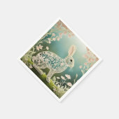 White Floral Rabbit Spring Art Serviette (Ecke)