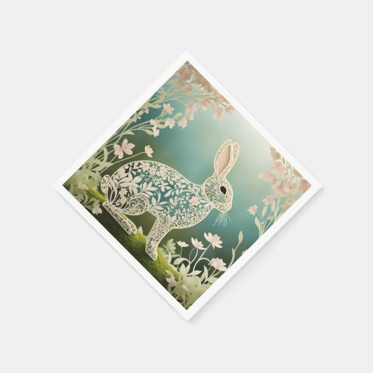 White Floral Rabbit Spring Art Serviette (Ecke)