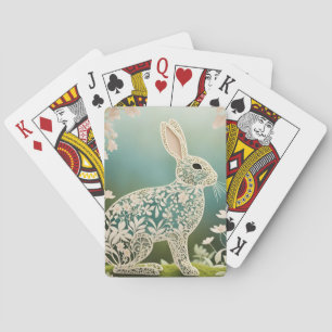 White Floral Rabbit Spring Art Spielkarten