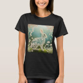 White Floral Rabbit Spring Art T-Shirt (Vorderseite)