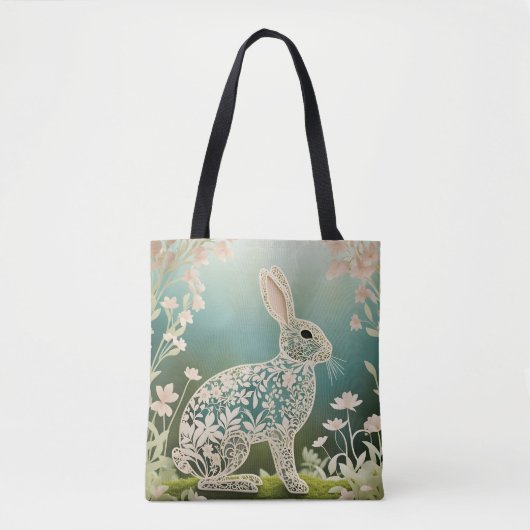 White Floral Rabbit Spring Art Tasche (Vorderseite)