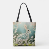 White Floral Rabbit Spring Art Tasche (Rückseite)