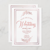 White Floral Rose Gold Script Hochzeit Einladung (Vorne/Hinten)