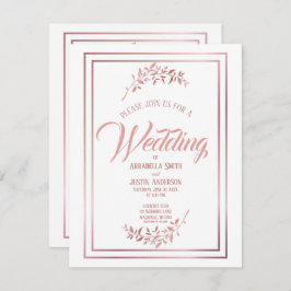 White Floral Rose Gold Script Hochzeit Einladung