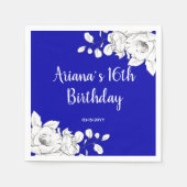 White Floral Royal Blue Geburtstag Serviette (Vorderseite)