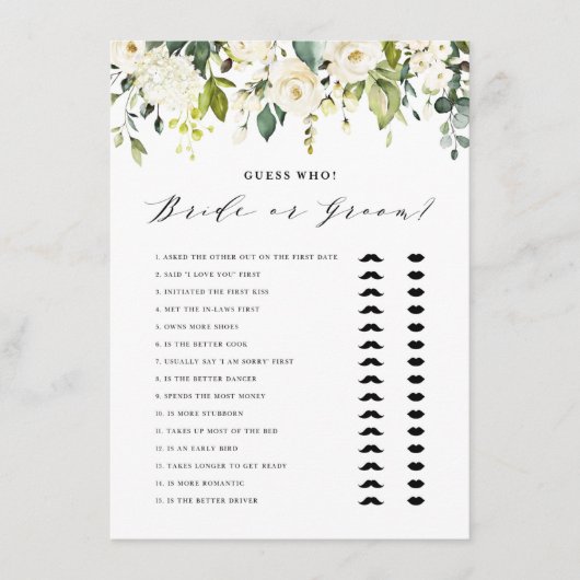 White Floral sagte er sagte, sie sagte Braut oder  Begleitkarte (Vorderseite)