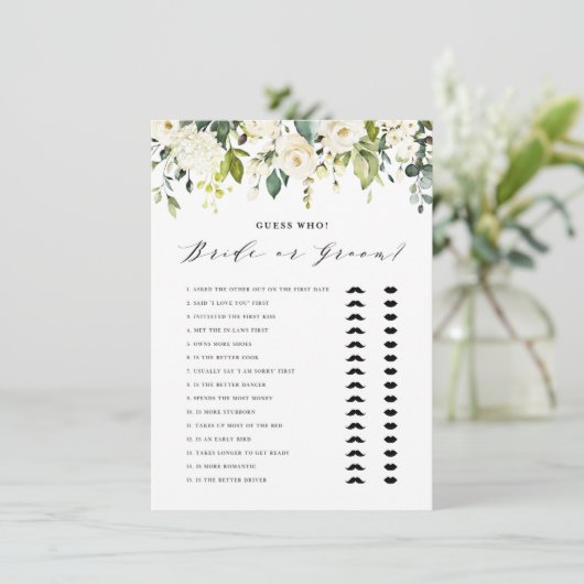 White Floral sagte er sagte, sie sagte Braut oder Begleitkarte (Stehend Vorderseite)