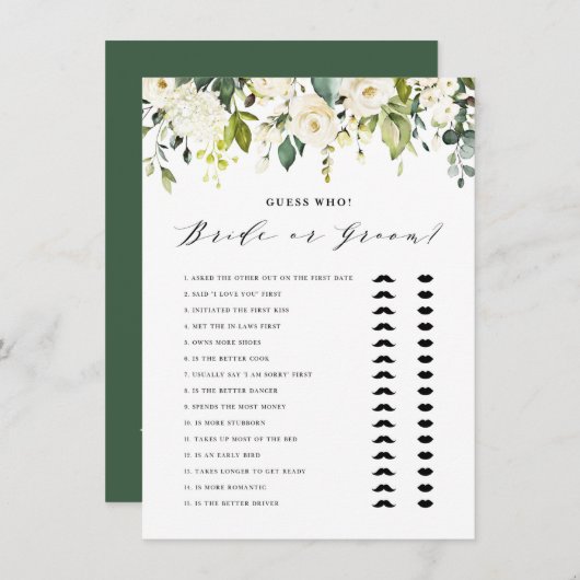 White Floral sagte er sagte, sie sagte Braut oder  Begleitkarte (Vorne/Hinten)