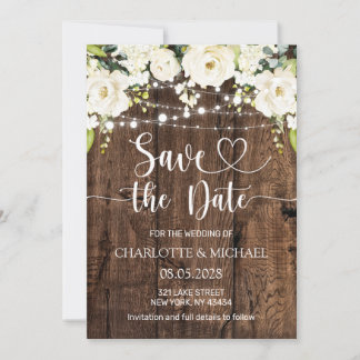 White Floral Save the Date Wedding Einladung