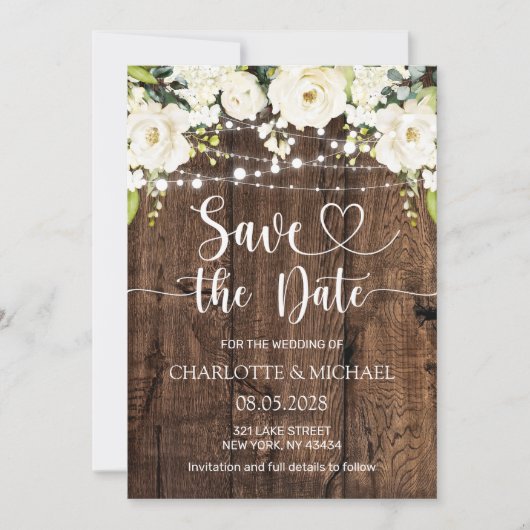 White Floral Save the Date Wedding Einladung (Vorderseite)
