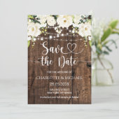 White Floral Save the Date Wedding Einladung (Stehend Vorderseite)
