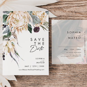White Floral Script Foto Save the Date Postcard Einladungspostkarte
