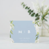 White Floral Sky Blue Wedding Save the Date Postkarte (Stehend Vorderseite)