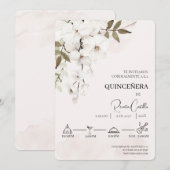 White Floral Spanish quinceañera Einladung (Vorne/Hinten)