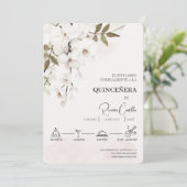 White Floral Spanish quinceañera Einladung (Stehend Vorderseite)
