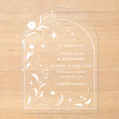 White Floral Starry Night Arch Wedding Acryleinladungen (Vorderseite)
