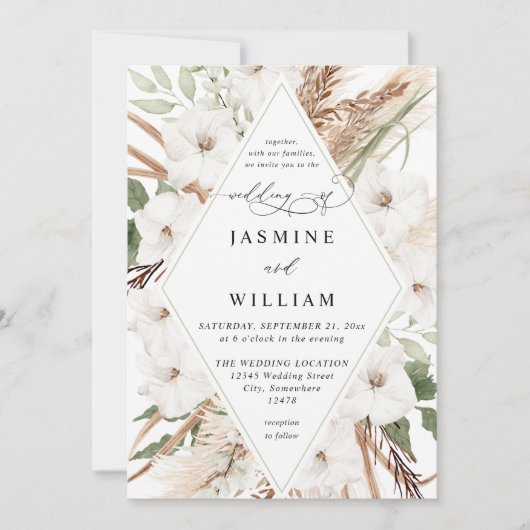 White Floral Summer Boho Einladung (Vorderseite)