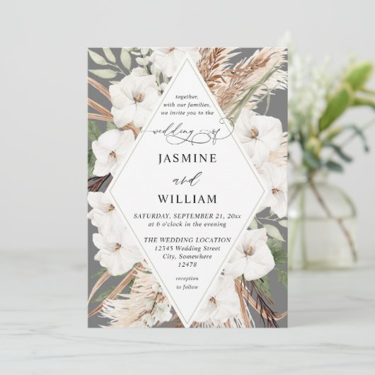 White Floral Summer Fall Boho Einladung (Stehend Vorderseite)