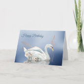 White Floral Swan Happy Birthday Karte (Vorderseite)